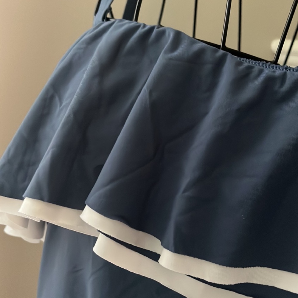 Coco Reef Navy and White Ruffle Strapless One-Piece Swimsuit - Picture 3 of 4